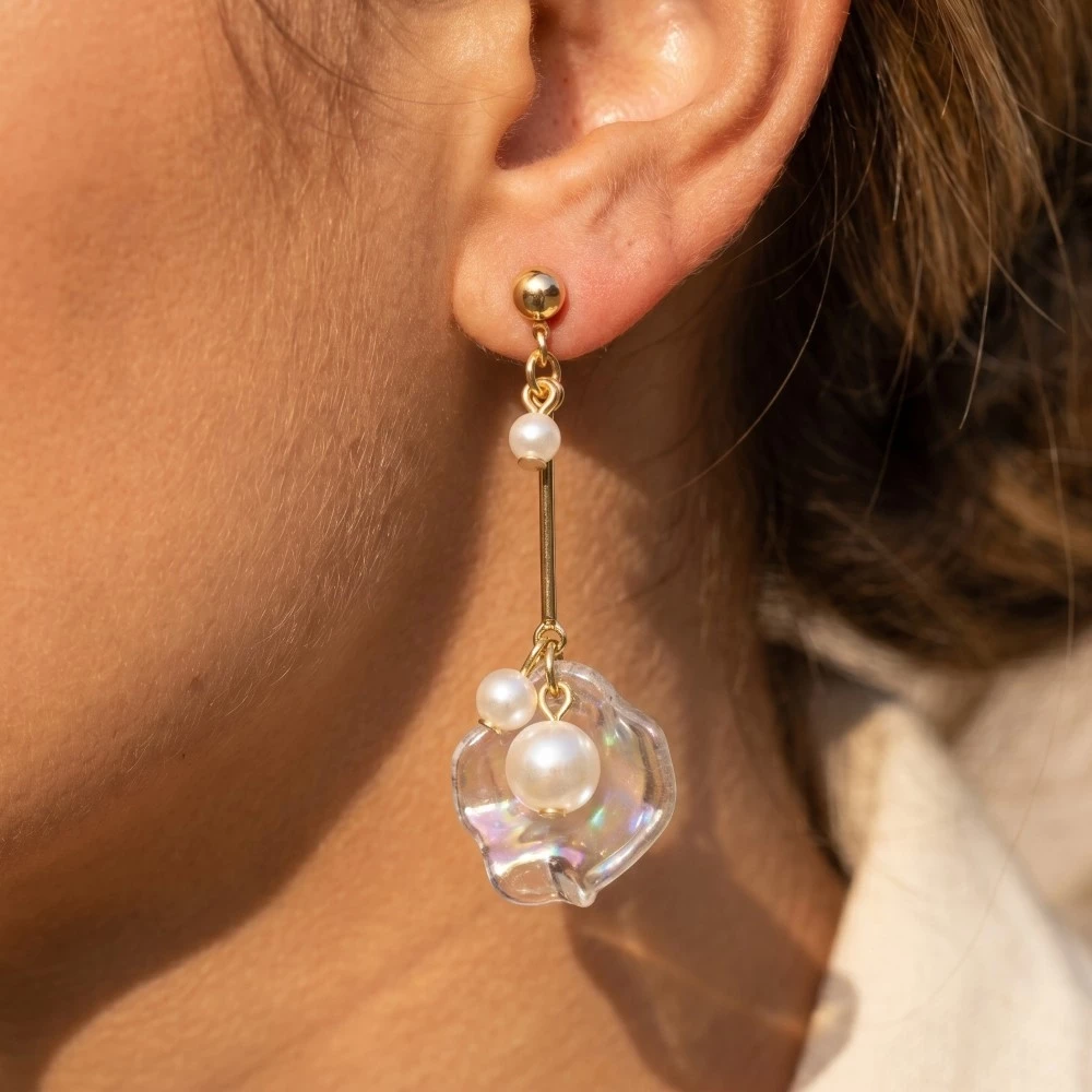 Ball Beads Leaf Dangle Drop Earrings