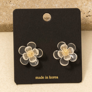 Clear Resin Flower Stud Earrings