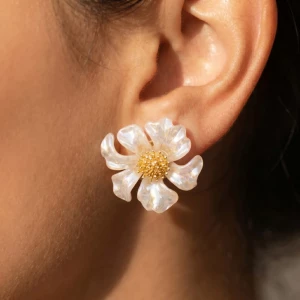 Resin Petal Flower Stud Earrings