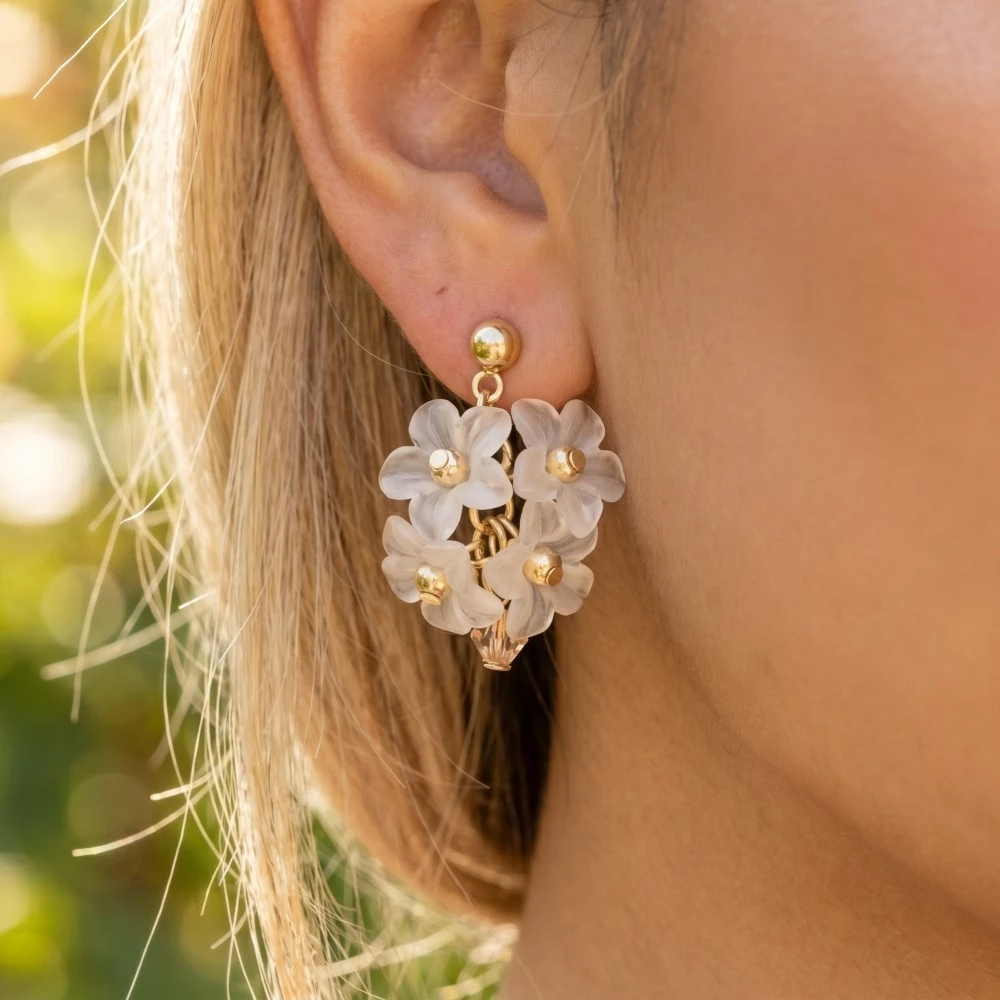 Multi Resin Flower Clutter Drop Earrings