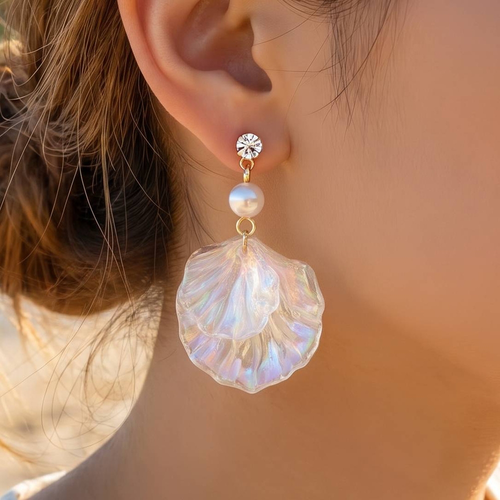 Natural Shell Layered Fan Drop Earrings