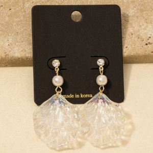 Clear Glass Leaf Dangle Earrings