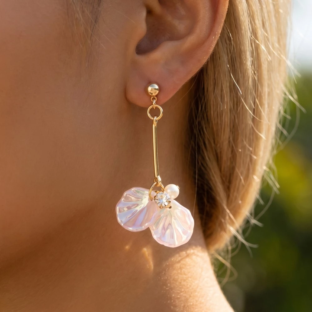 Floral Petal Leaf Dangle Earrings