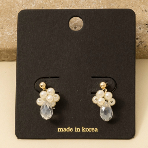 Faceted Beads And Pearls Stud Drop Earrings