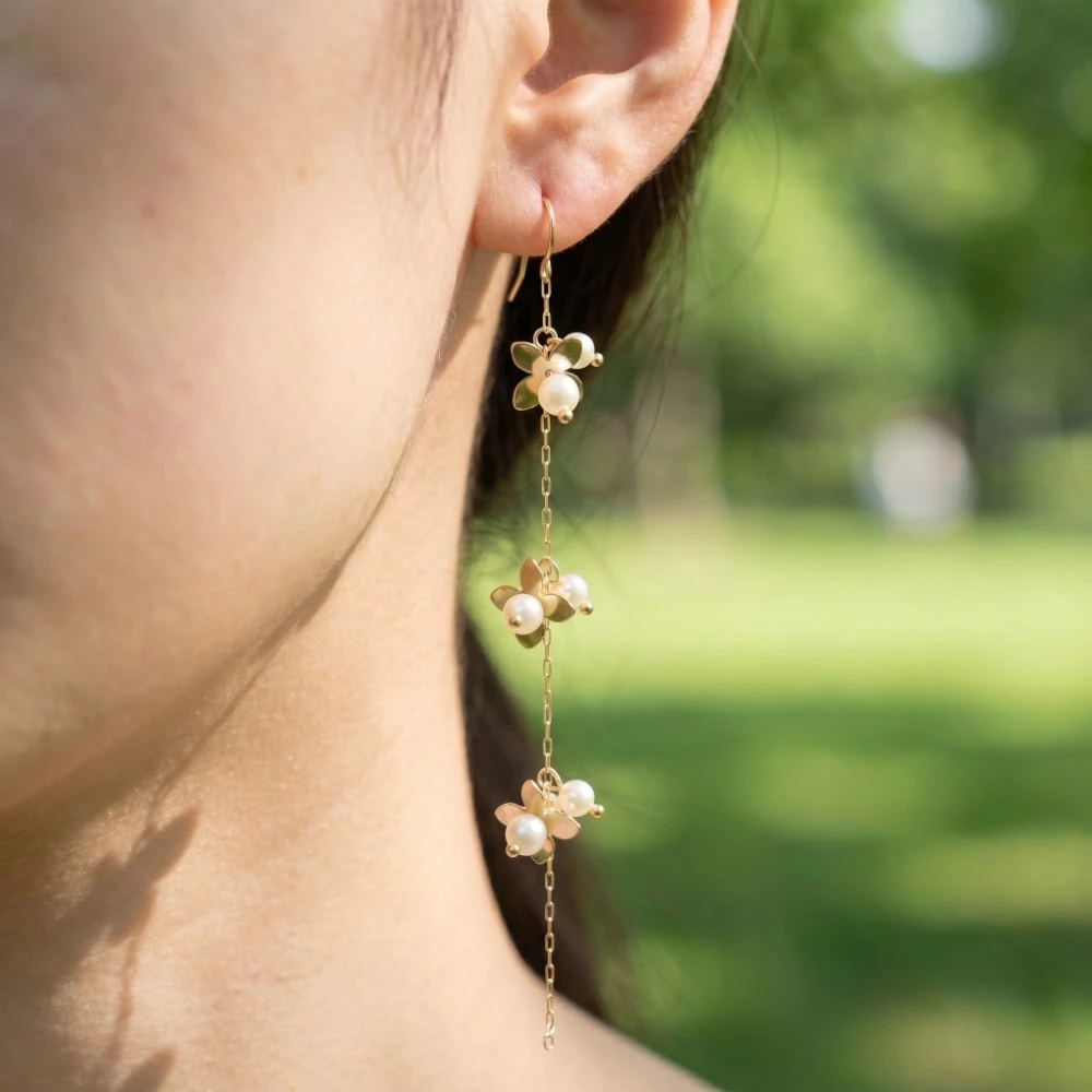 Petals And Pearls Dangle Chain Earrings