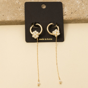Pearl Cluster And Chain Drop Hoop Earrings