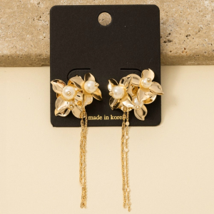 Pearl Stud Flowers And Chains Stud Earrings