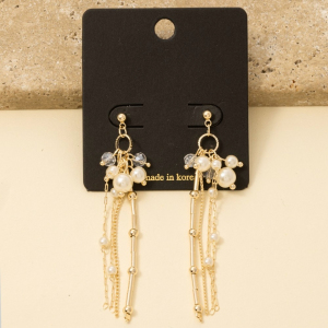 Pearl Beads And Chain Dangle Earrings