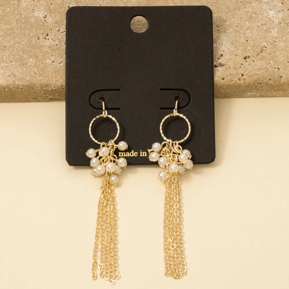 Small Pearls And Chains Dangle Hook Earrings