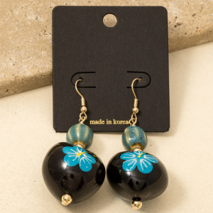 Large Flower Painted Beads Dangle Earrings