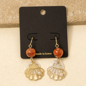 Ball Bead Seashell Drop Earrings