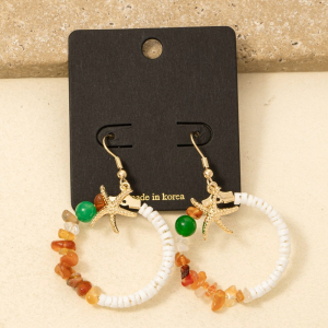 Starfish Beaded Stone Circle Drop Earrings