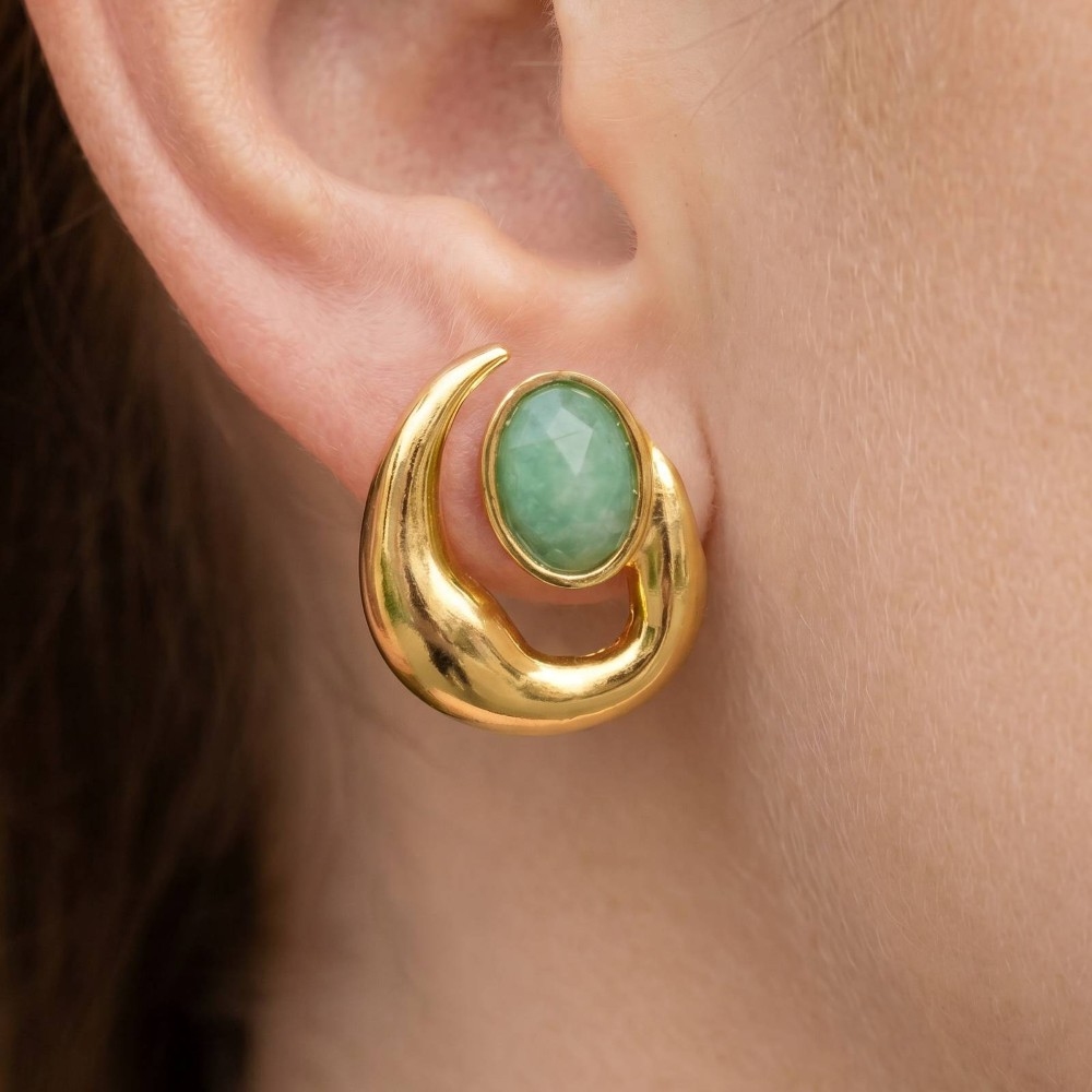 Ornate Oval Gemstone Stud Post Earrings
