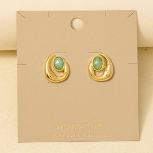 Ornate Oval Gemstone Stud Post Earrings
