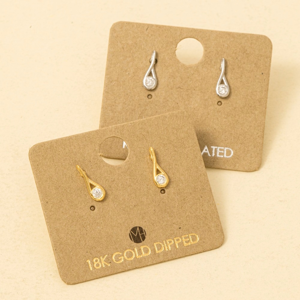 Gold Dipped Cz Stud Teardrop Earrings
