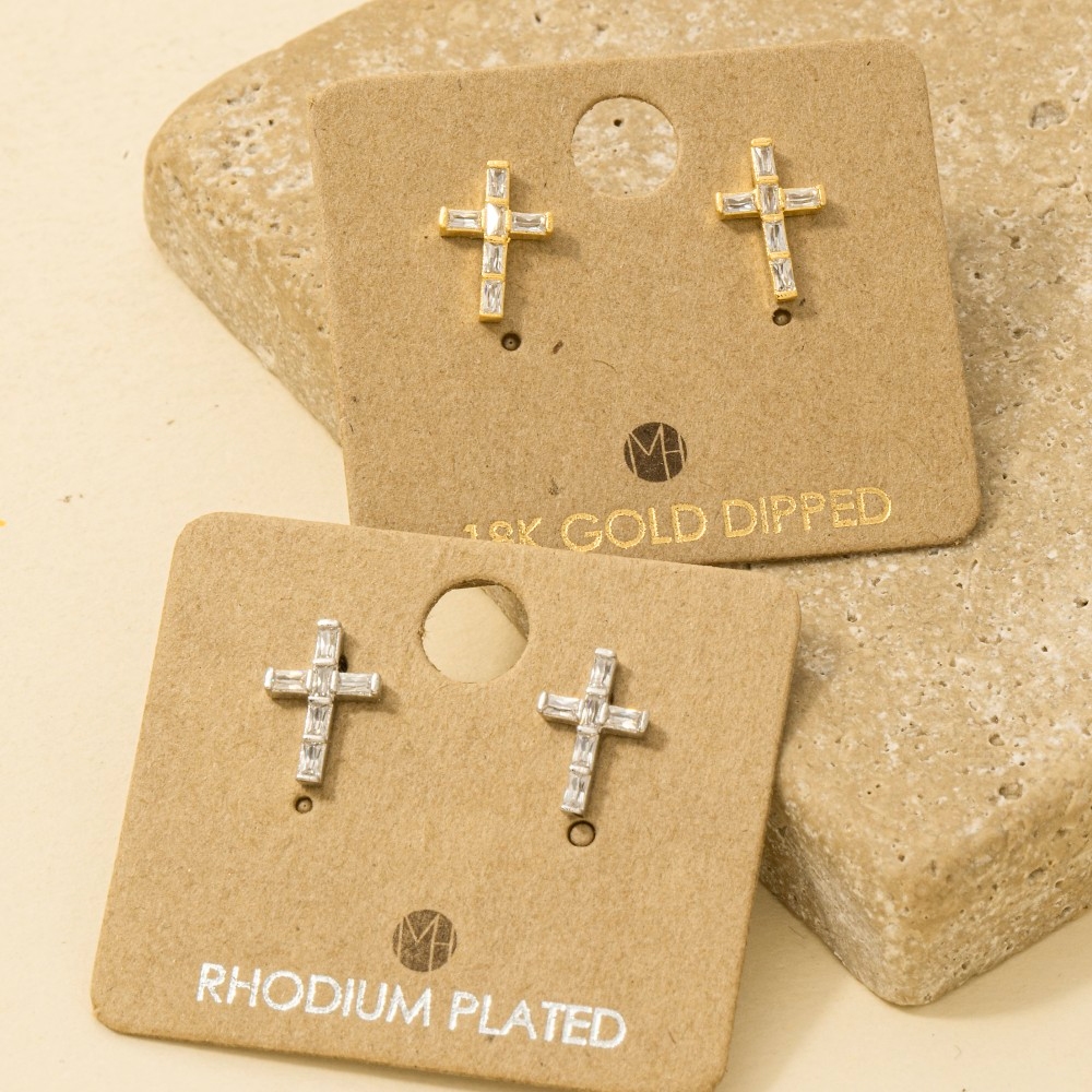 Gold Dipped Mini Cross Stud Earrings