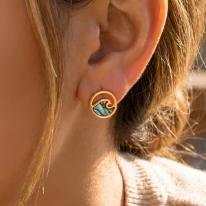 Gold Dipped Circle Wave Stud Earrings