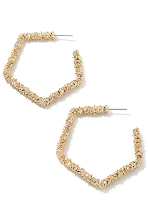 Metallic Rough Hexagon Hoop Earrings