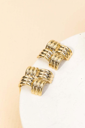 Metallic Square Knit Design Stud Earrings