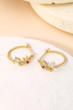 Floral Rhinestone Ball Huggie Earrings