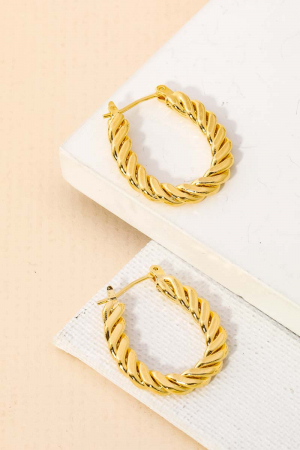 Oval Twist Design Pin Catch Hooop Earrings