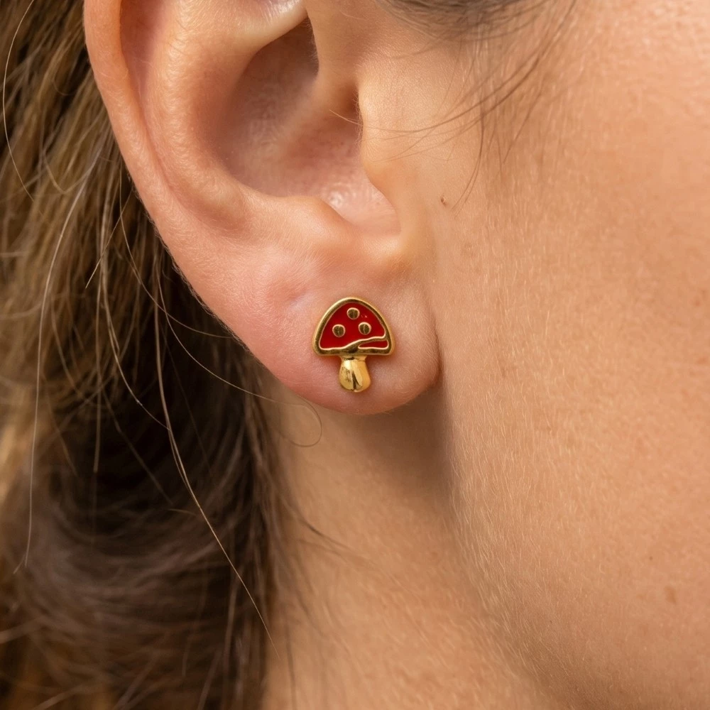 Mini Red Mushroom Stud Earrings