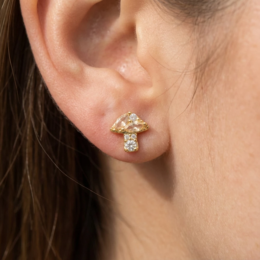 Mini Rhinestone Mushroom Stud Earrings