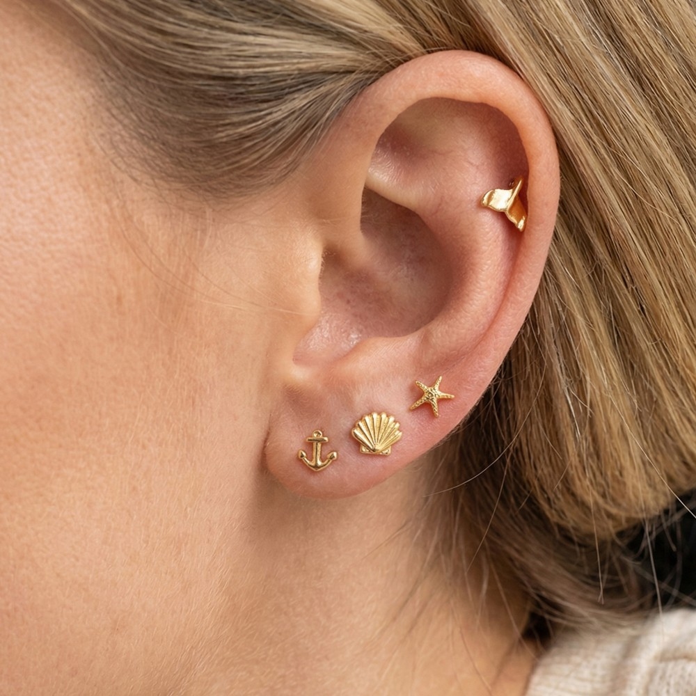 Gold Dipped Mini Sea Life Stud Earrings Set