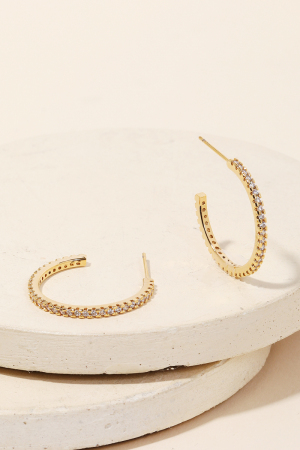 Thin Rhinestone Studded Hoop Earrings