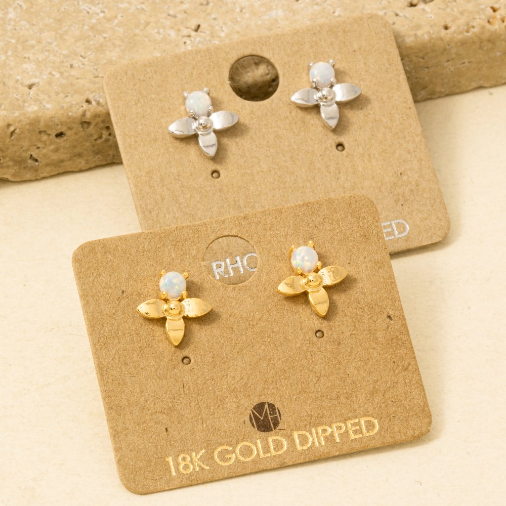 Gold Dipped Mini Opal Flower Stud Earrings