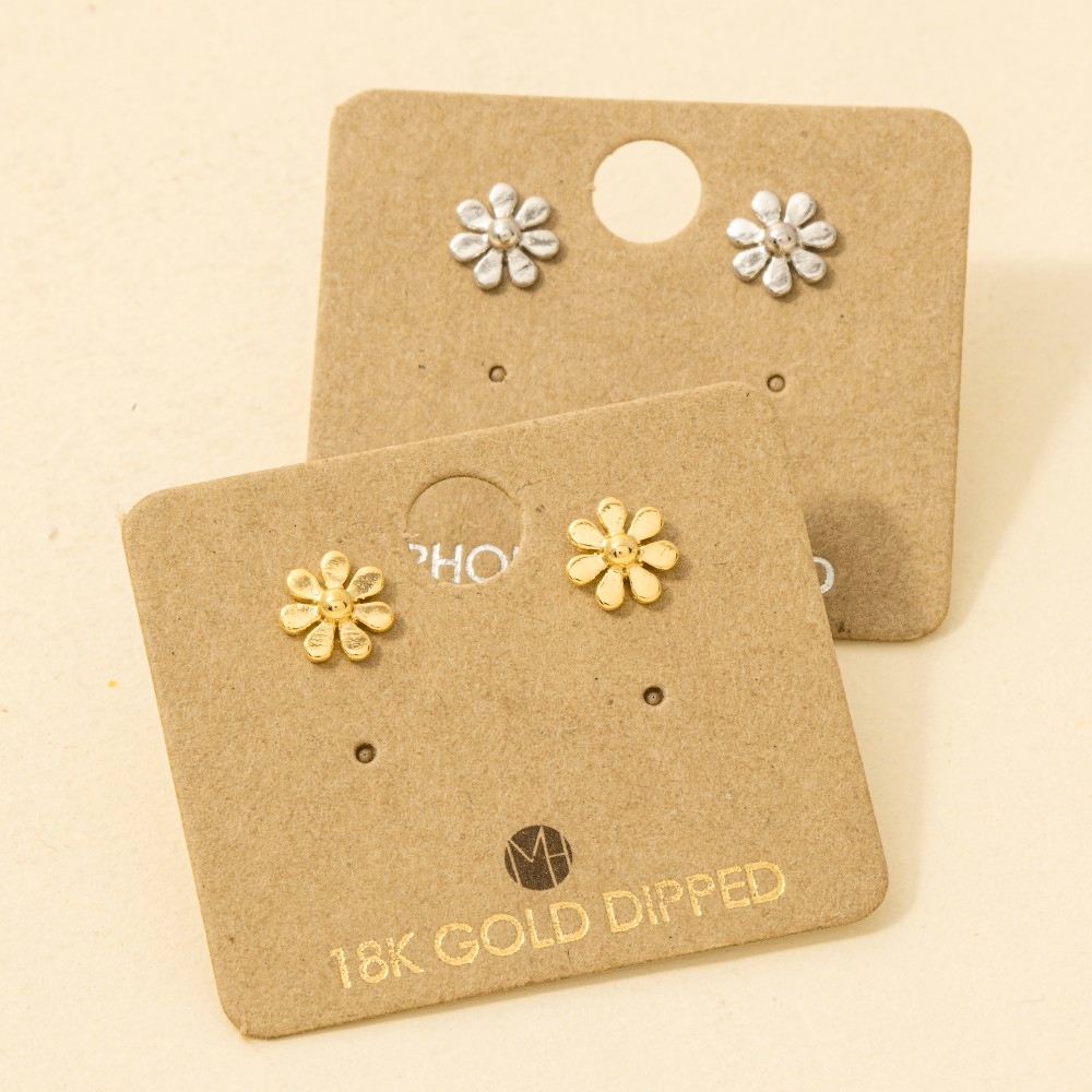 Gold Dipped Mini Flower Stud Earrings