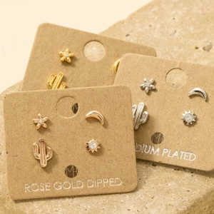 Mini Cactus Flower Stud Earrings Set