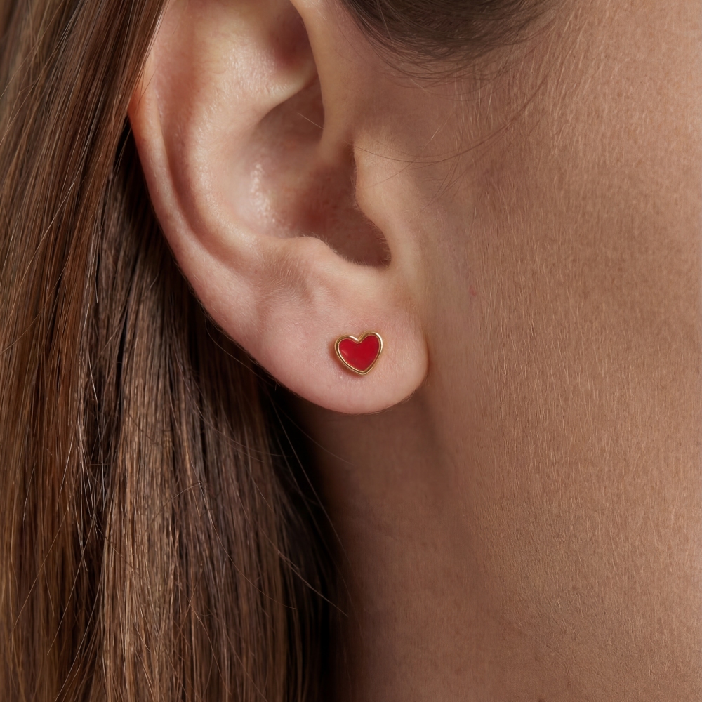 Gold Dipped Mini Enamel Heart Stud Earrings