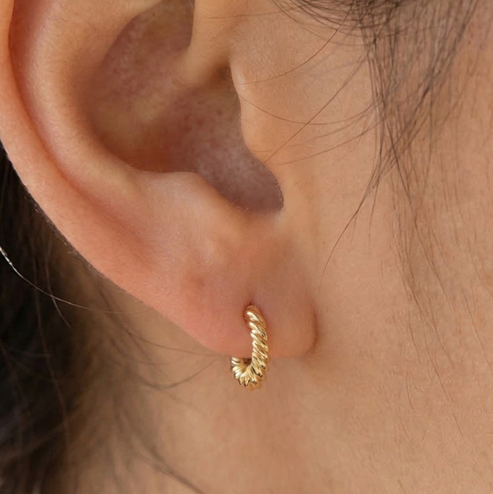 Small Gold Twist Huggie Earrings