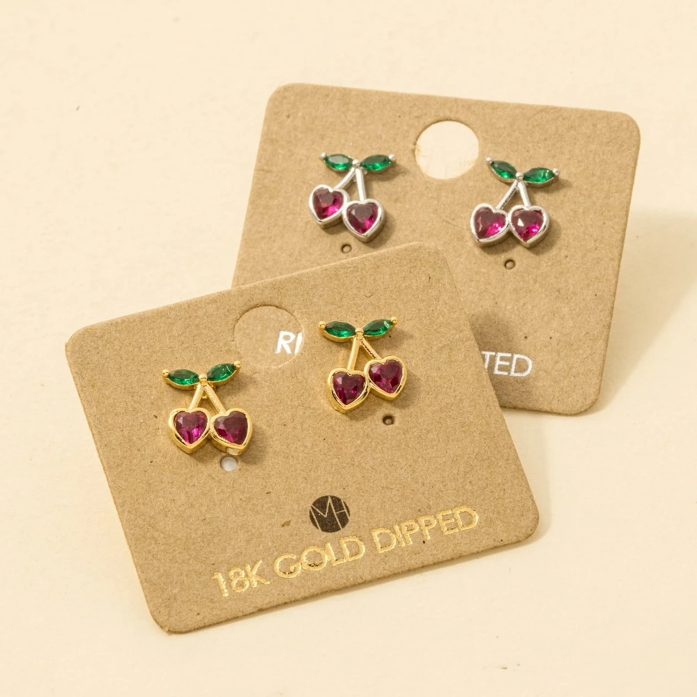 Gold Dipped Mini Cherry Heart Stud Earrings
