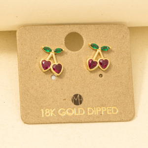 Gold Dipped Mini Cherry Heart Stud Earrings