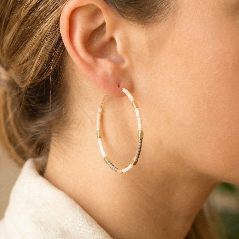 Multi Bead Wire Hoop Earrings