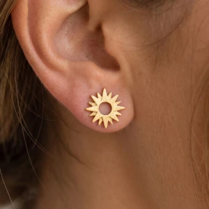 18K Gold Dipped Open Sunburst Stud Earrings
