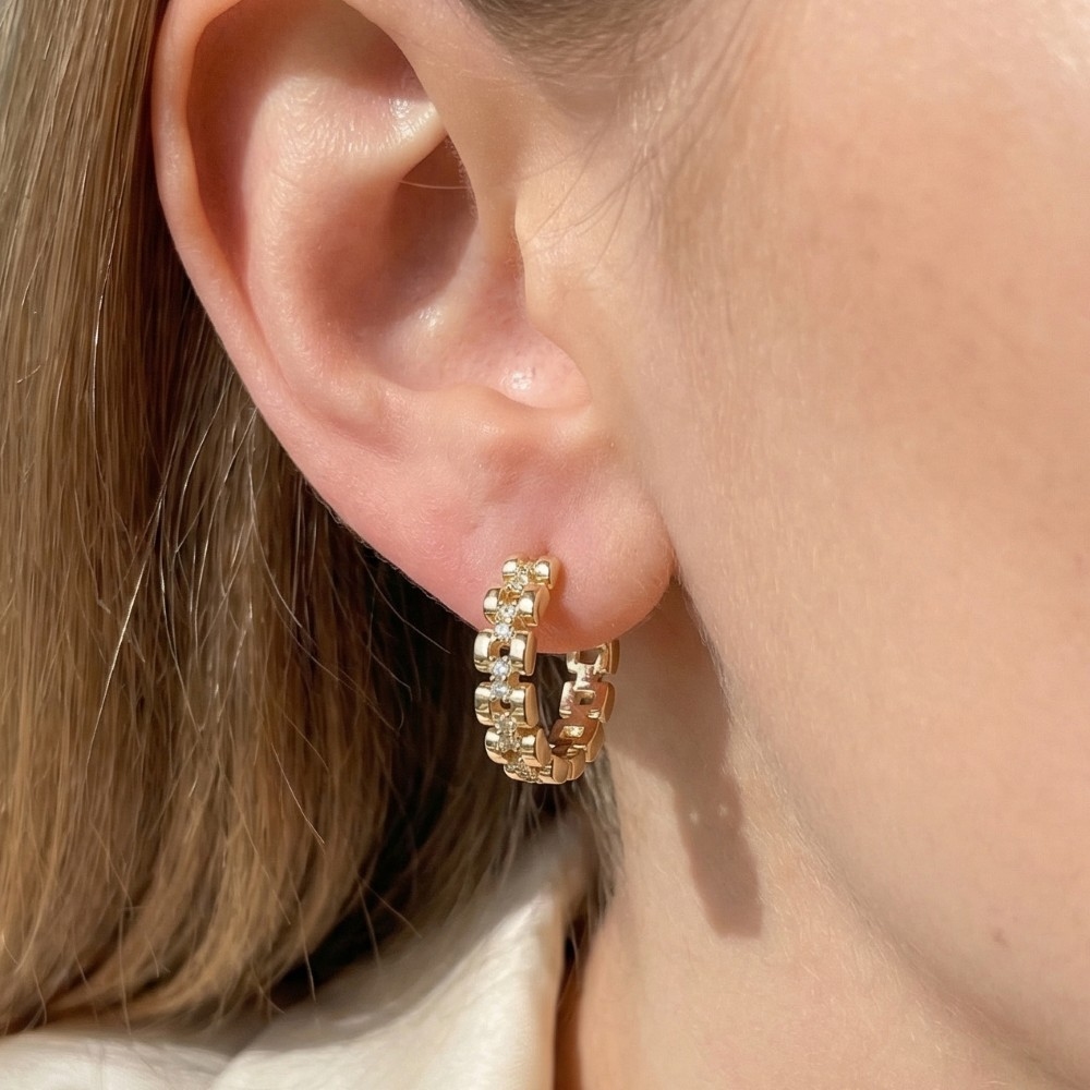 Studded Solid Chain Hoop Earrings