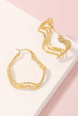 Three Line Wave Pincatch Hoop Earrings