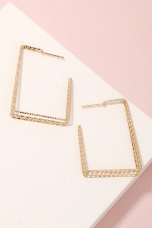 Thin Three Line Rectangle Hoop Earrings