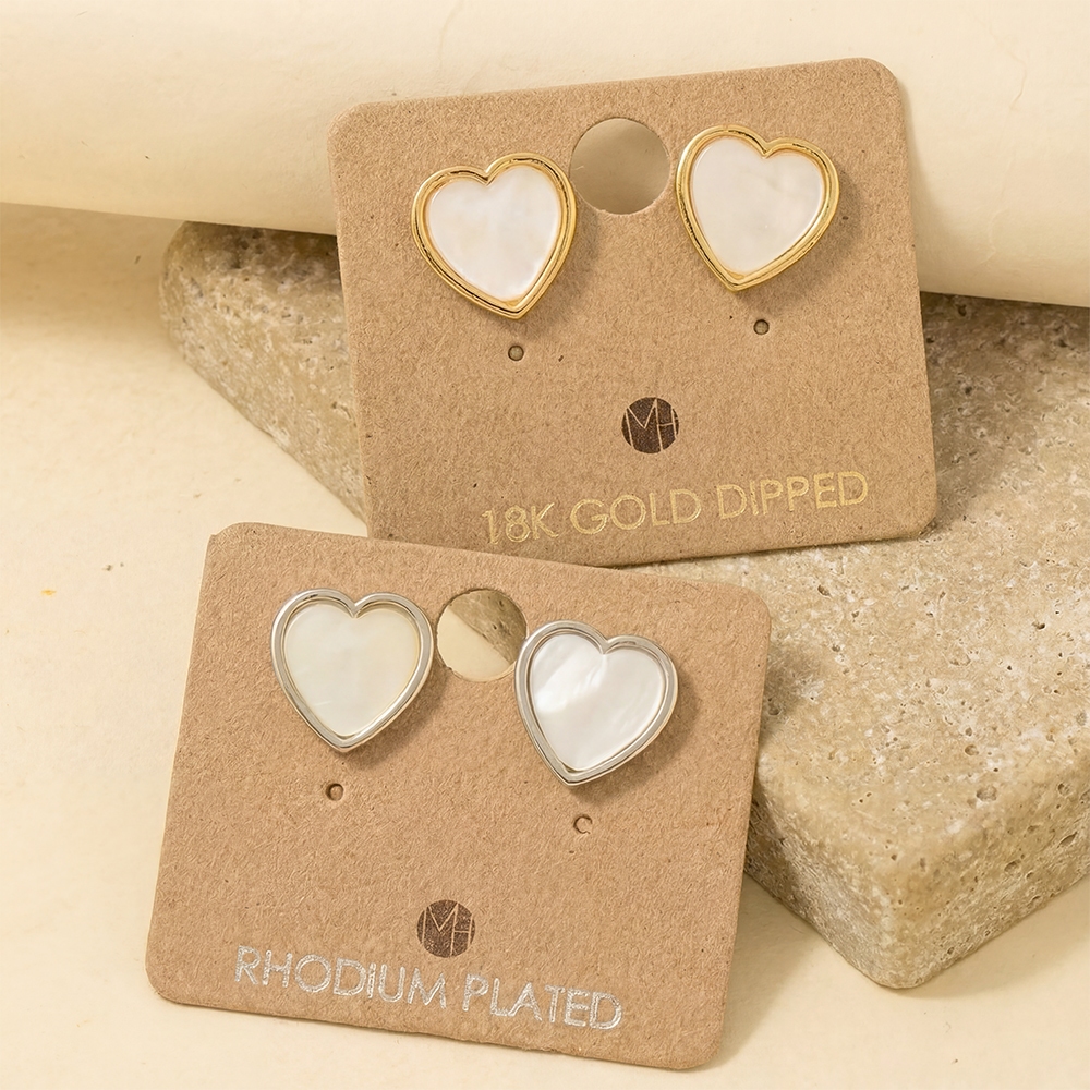 Gold Dipped Pearl Heart Stud Earrings