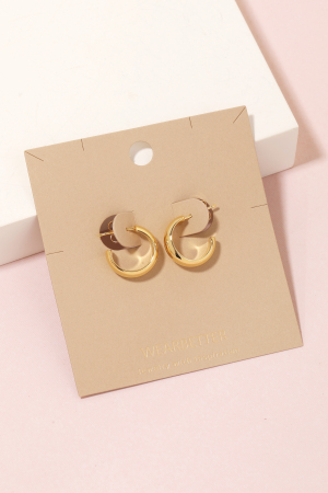 Metallic Small Flat Wide Latch Hoop Earrings