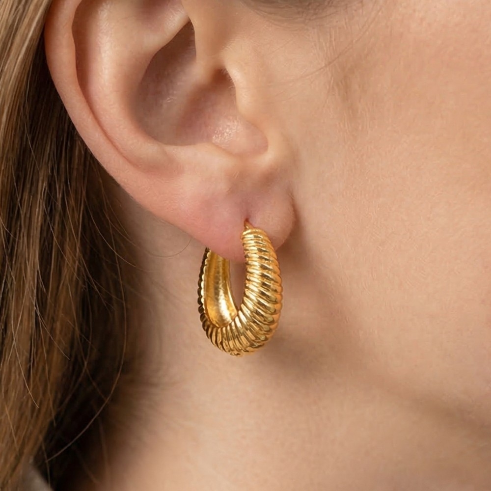 Metallic Braided Oval Latch Hoop Earrings