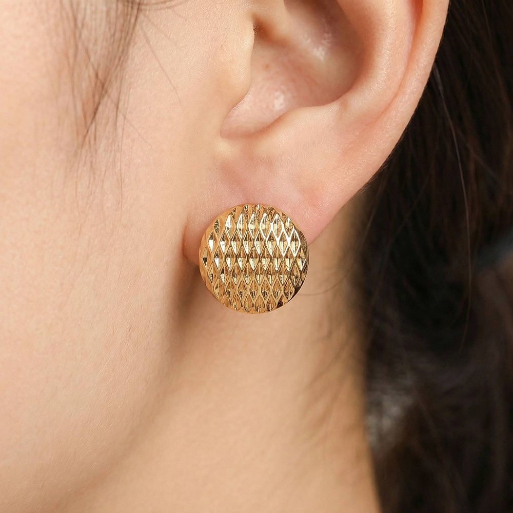 Metallic Textured Round Huggie Earrings