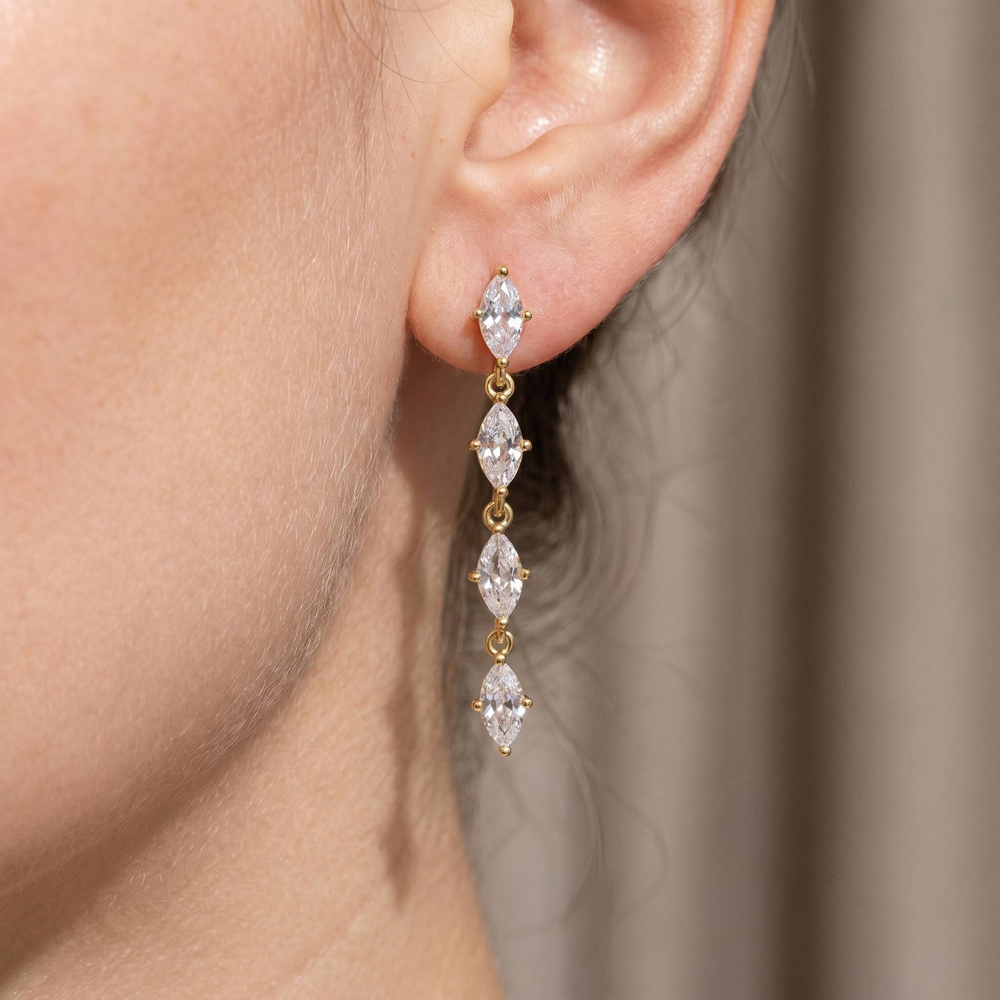 Cz Marquise Asymmetric Linear Drop Earrings