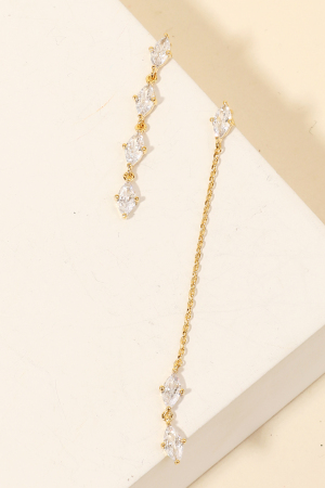 Cz Asymmetric Stud Chain Dangle Earrings