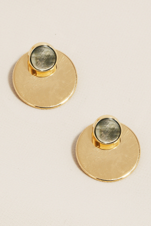 Shell And Metallic Disc Stud Earrings