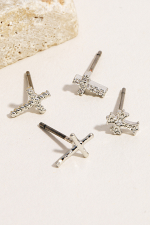 4Pc Mixed Cross Stud Earrings Set