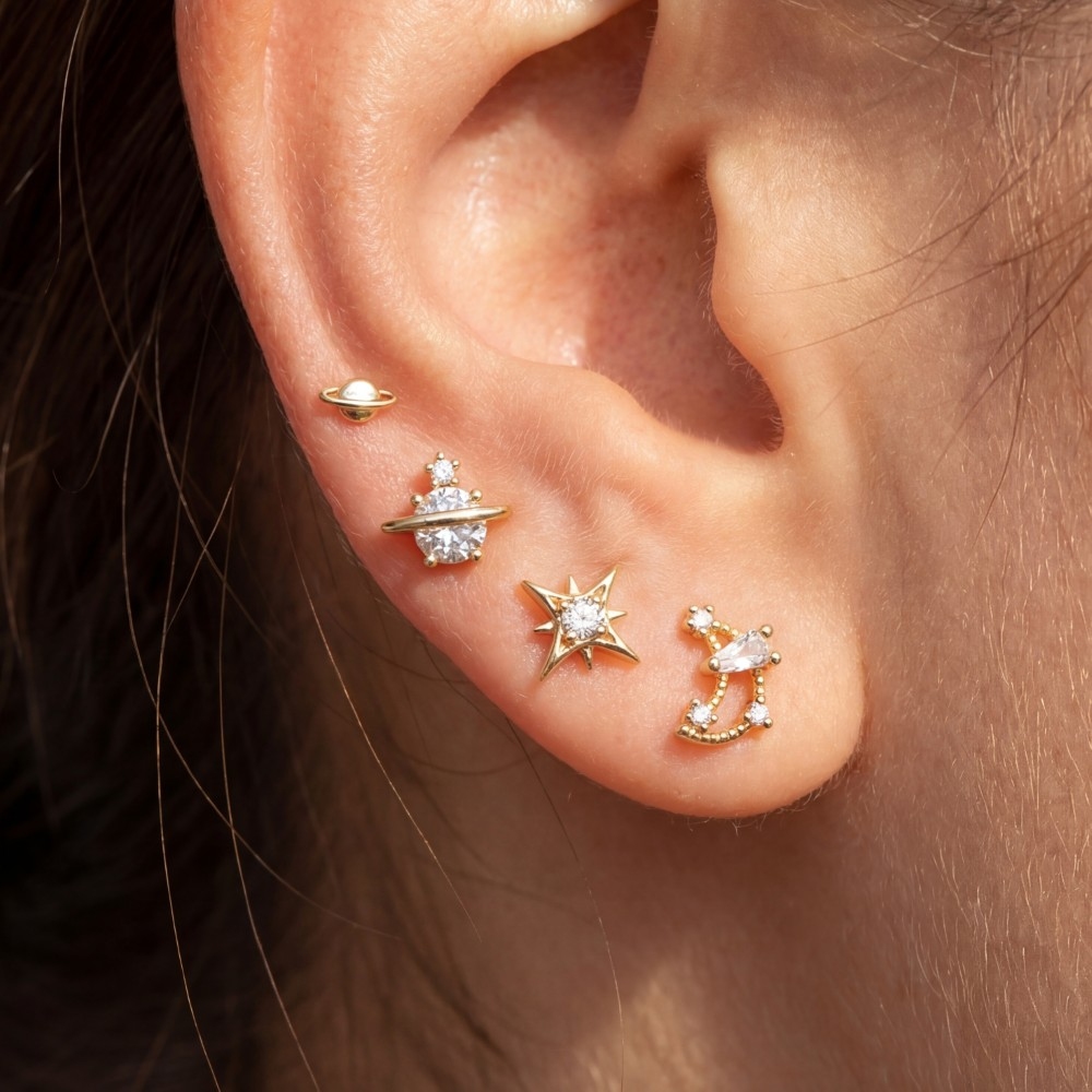 4Pc Space Theme Cz Stud Earrings Set
